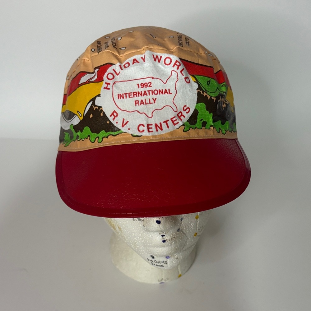 Vintage 90s Holiday World R.V. Centers Cap painter’s cap hamburger vinyl stretch